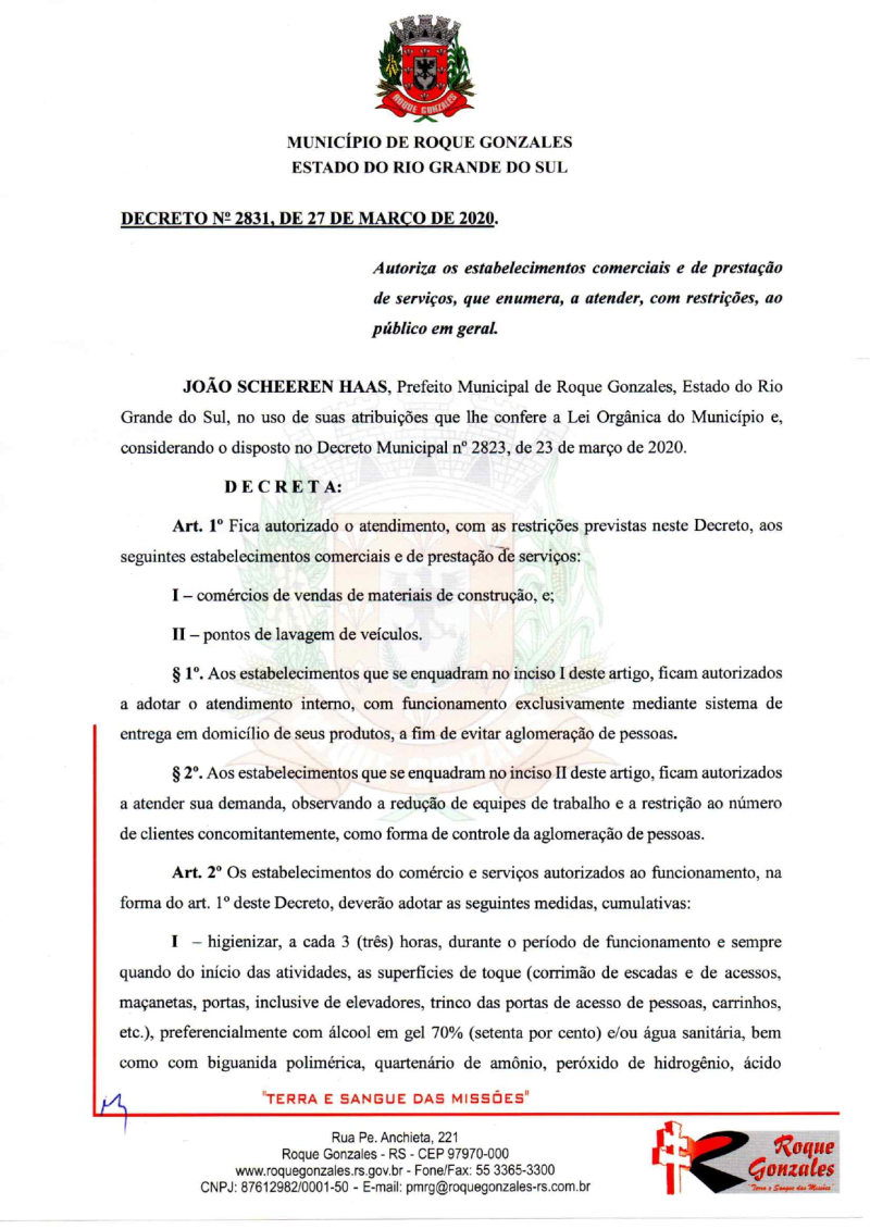  PREFEITO ASSINA DECRETO QUE AUTORIZA OS ESTABELECIMENTOS COMERCIAS E DE PRESTAÇÃO DE SERVIÇOS A ATENDER AO PÚBLICO SEGUINDO ORIENTAÇÕES